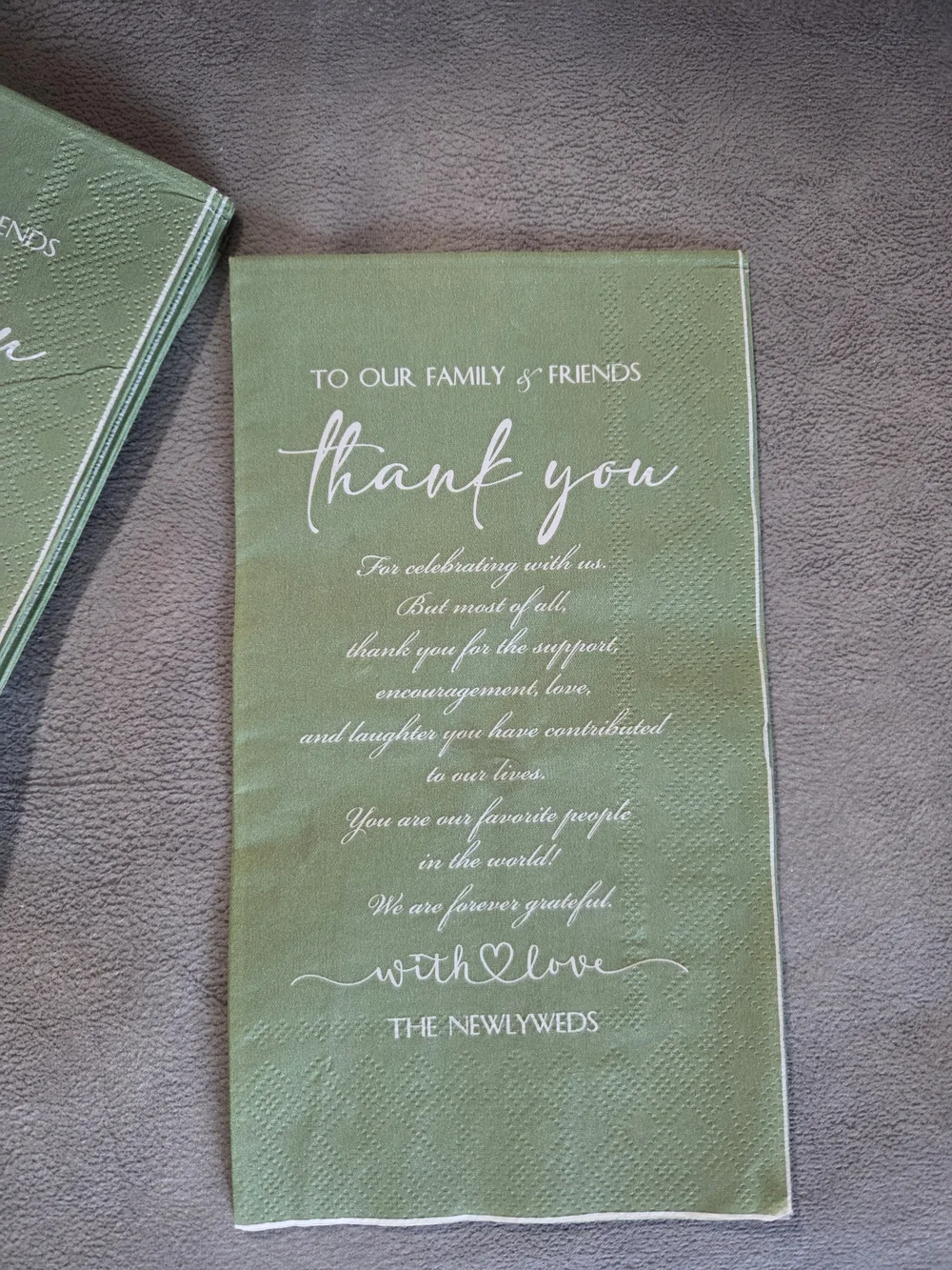 Thank You Wedding Napkins - The Newlyweds Green - 29 Count